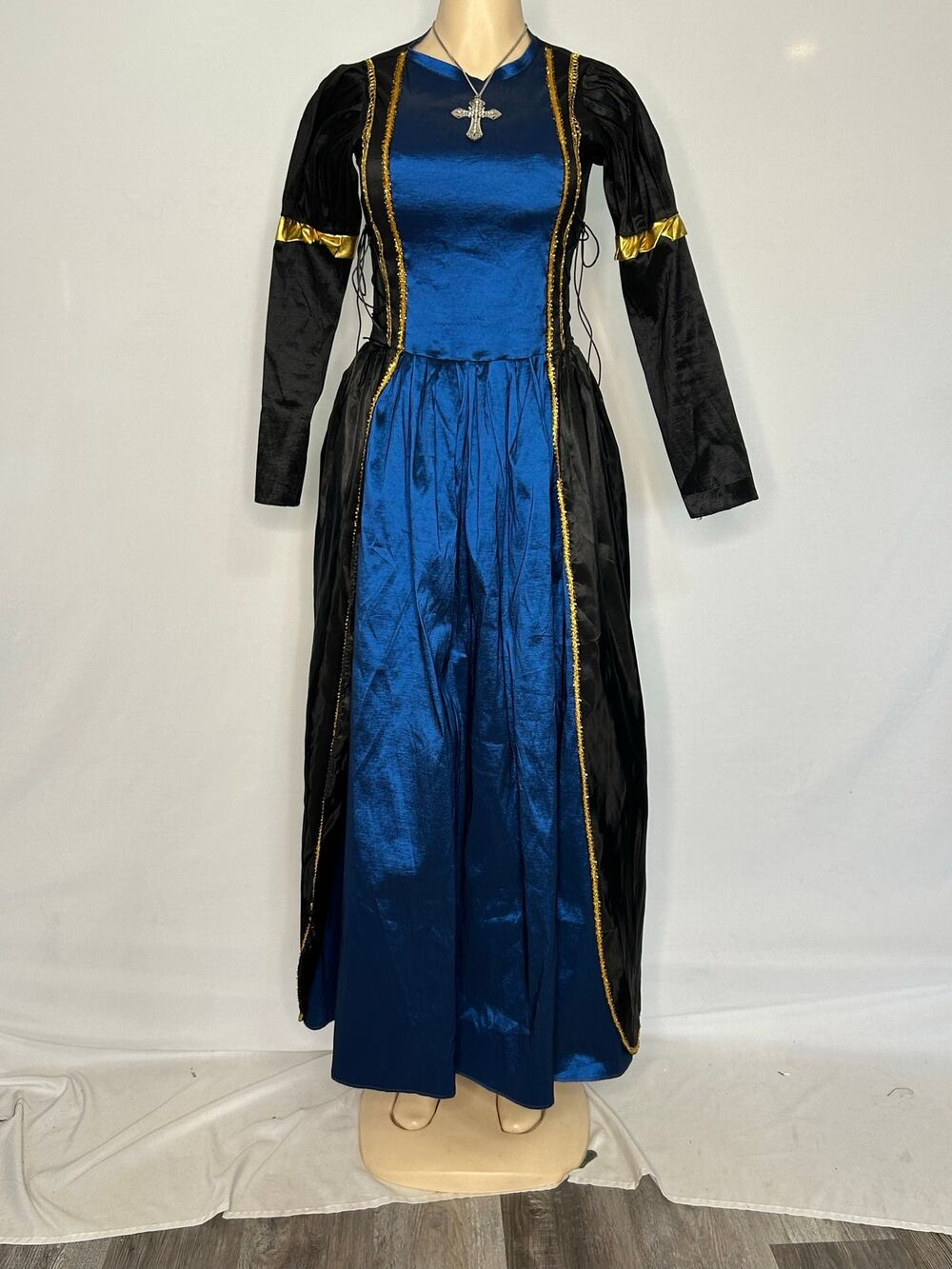 Handmade Renaissance Medieval Costume Dress Blue Black Gold Women’s S/M